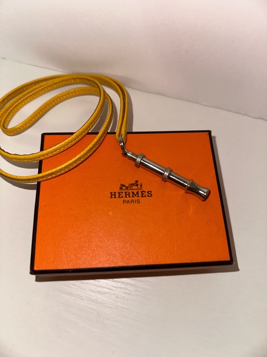 Hermes Accessories - HERMÈS Yellow Leather Silver Whistle Pendant Necklace
